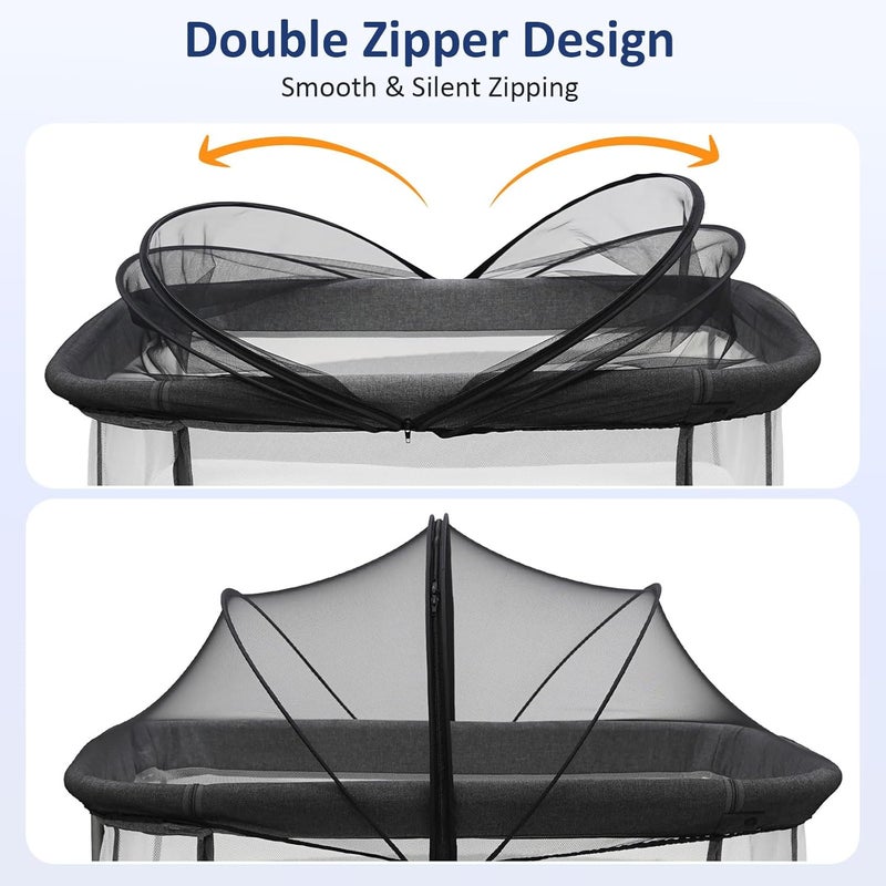 Cheermomo Bassinet Mosquito Net Cover to Keep Cats & Bugs Out for Baby, Two-Way Zipper, Portable Bassinet Cover with Storage Bag, Breathable Baby Mosquito Net for Bedside Sleeper/Travel Crib, Black - Image 3